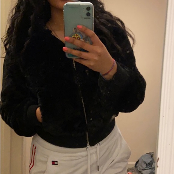 Fluffy Zip Up Jacket with Hood - Picture 2 of 2